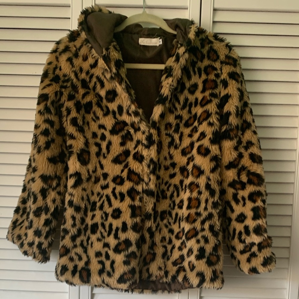 Leopard print furry jacket